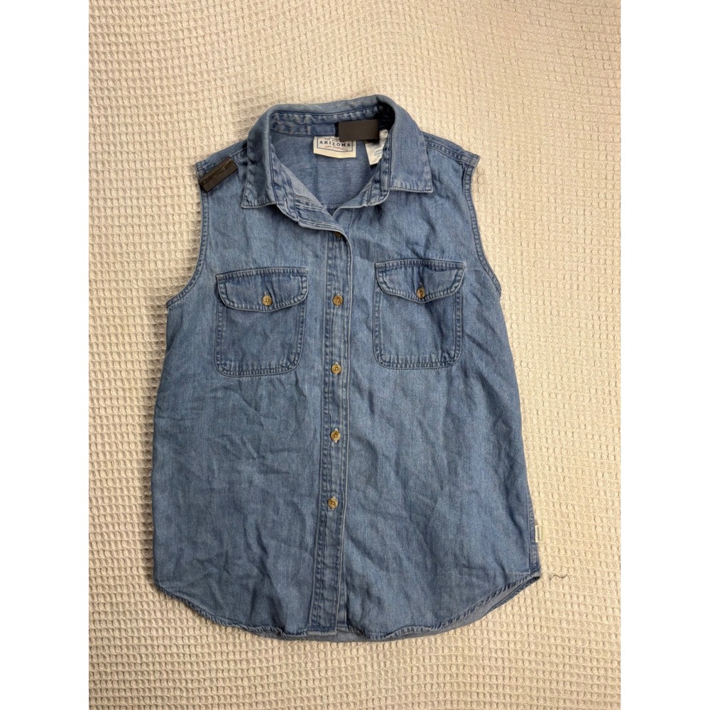 Vintage Girls Arizona Jean Company Sleeveless Denim Shirt L 14-16 Light Blue